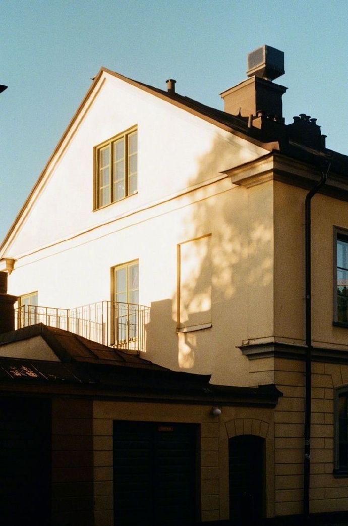 Sunlit home at golden hour
